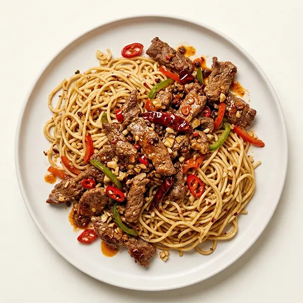 Spicy Szechuan Beef with Garlic Noodles